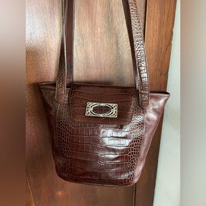 Brown Croc Embossed Shoulder Bag